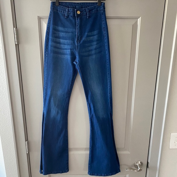 Denim - SHEIN high rise flare jeans w outer leg slits